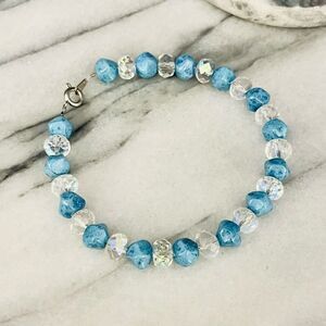 Semiprecious Stone Art Glass Beaded Bracelet Blue Clear‎ AB Faceted Beads